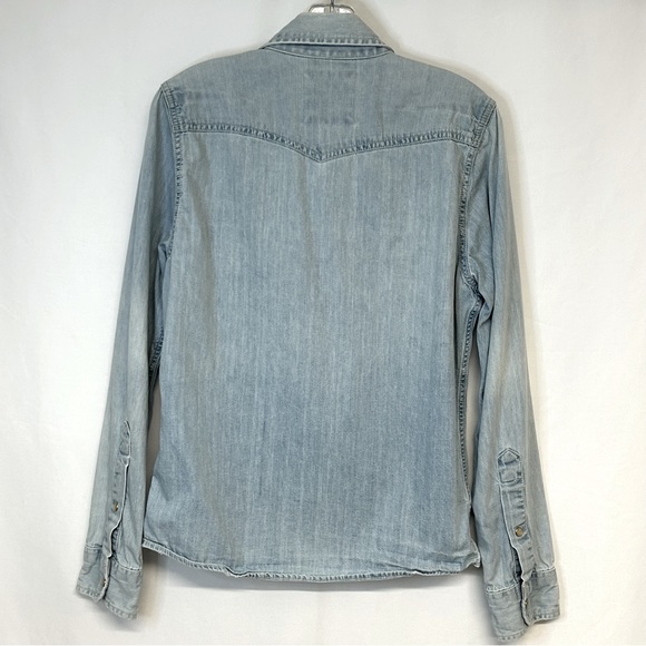 Hollister Womens Denim Pearl Snap Shirt Sz S Distressed Western Y2k - Picture 2 of 11